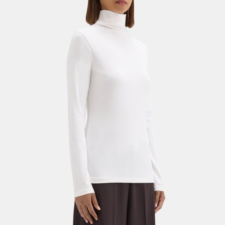 Women Theory Outlet | Long-Sleeve Turtleneck Tee In Pima Cotton Jersey Ivory