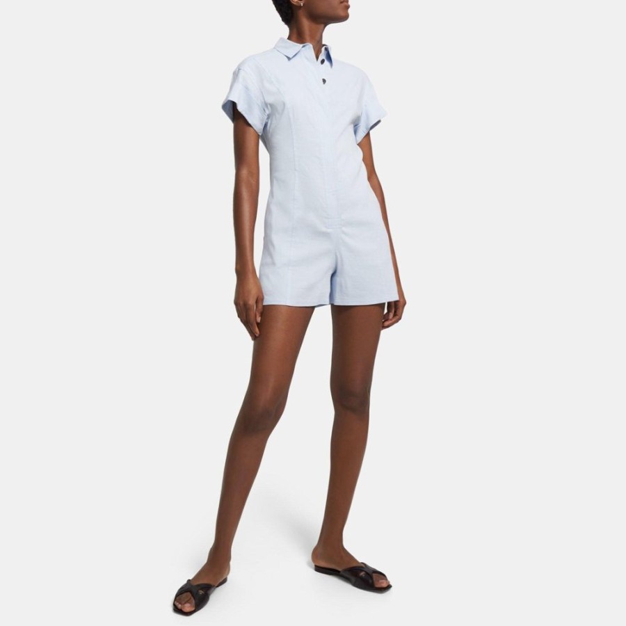 Women Theory Outlet | Shirt Romper In Stretch Linen Breeze