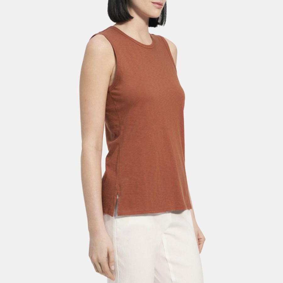 Women Theory Outlet | Easy Shell Tank In Pima Cotton Terracotta