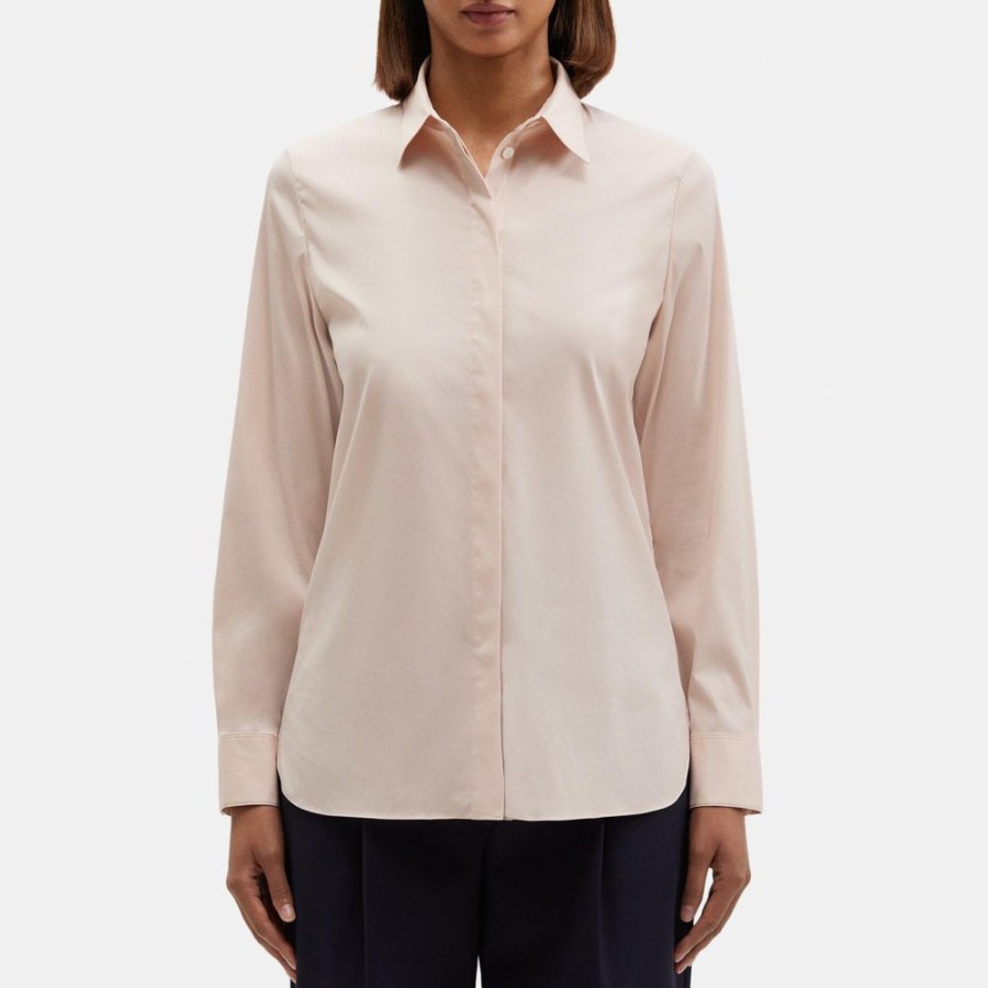 Women Theory Outlet | Classic Straight Shirt In Stretch Cotton Cherub