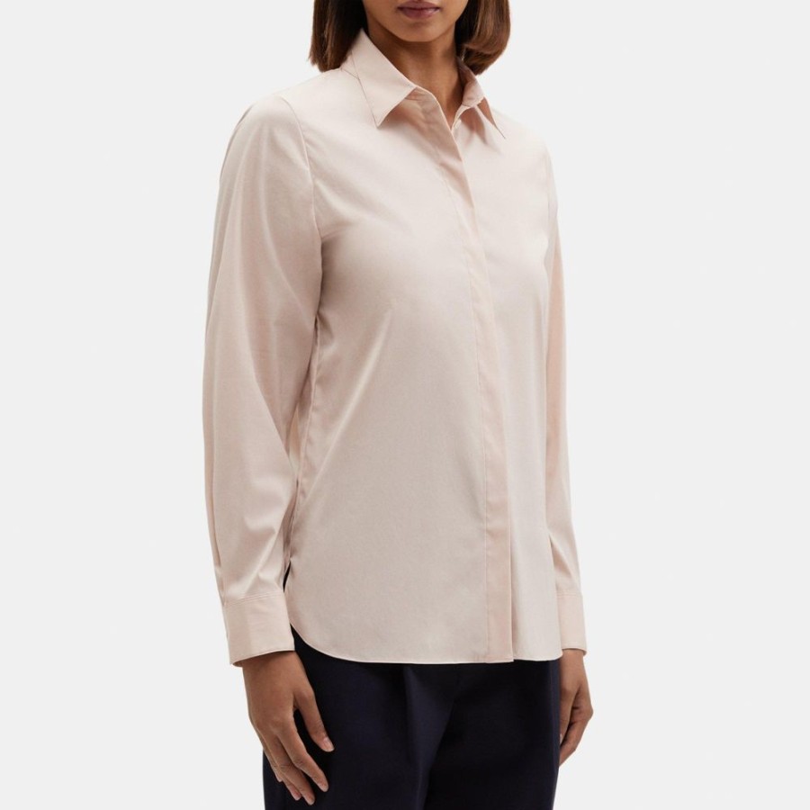 Women Theory Outlet | Classic Straight Shirt In Stretch Cotton Cherub