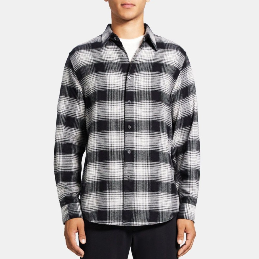 Men Theory Outlet | Long-Sleeve Shirt In Cotton Flannel Black Multi