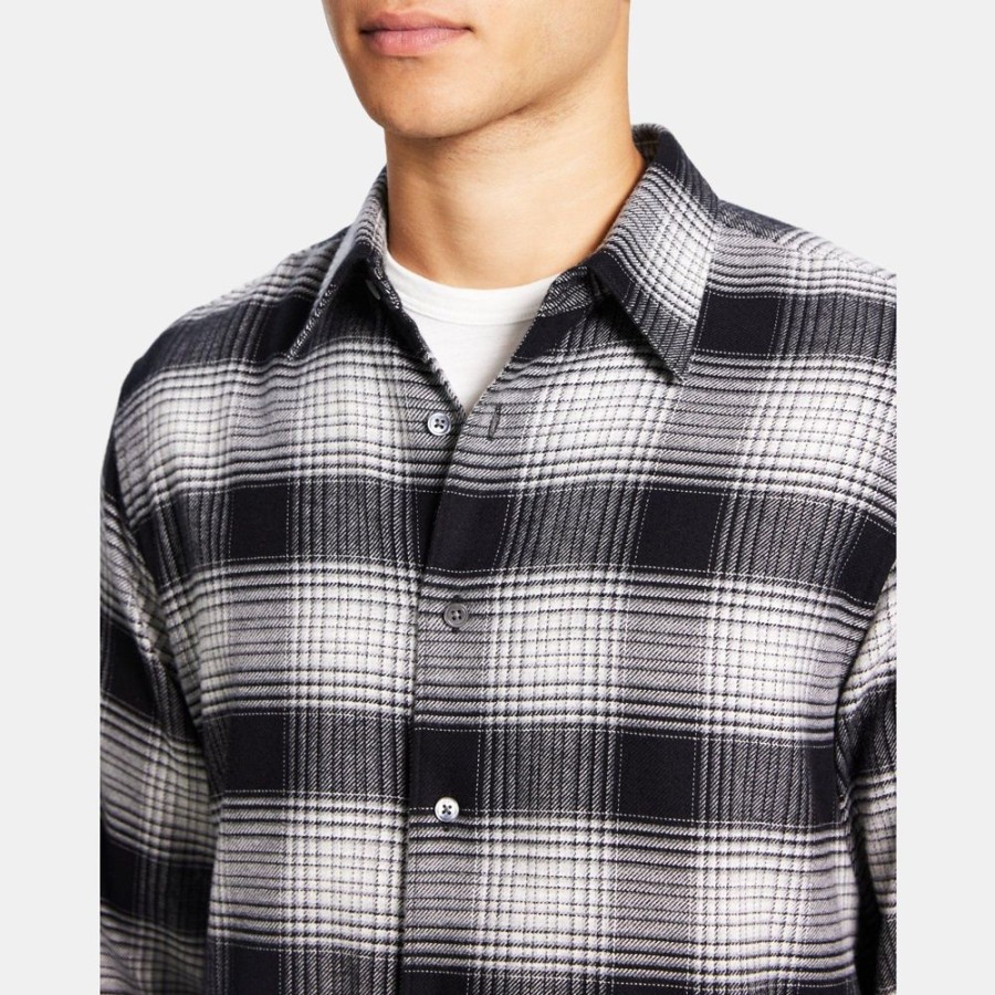 Men Theory Outlet | Long-Sleeve Shirt In Cotton Flannel Black Multi