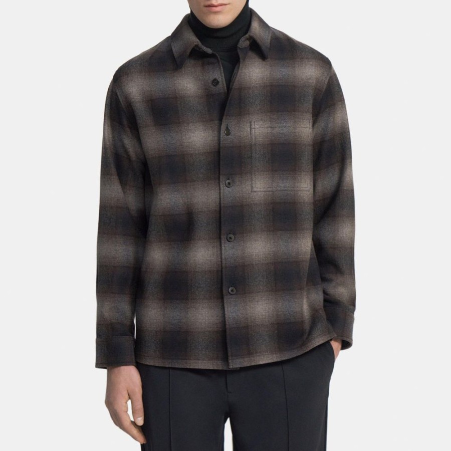 Men Theory Outlet | Shirt Jacket In Recycled Wool Flannel Fossil/Mink