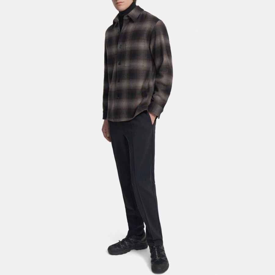 Men Theory Outlet | Shirt Jacket In Recycled Wool Flannel Fossil/Mink