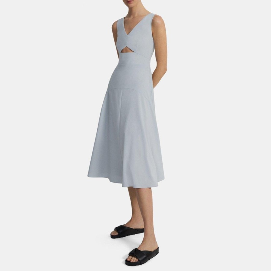 Women Theory Outlet | Cutout Midi Dress In Crisp Poly Harbour