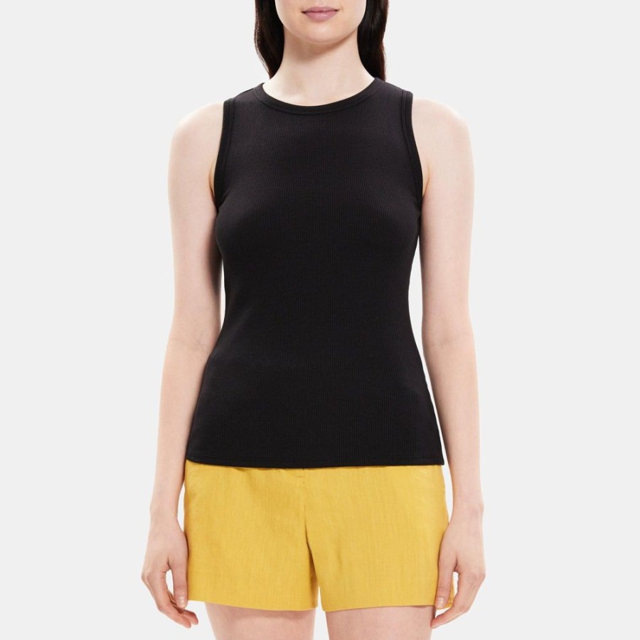 Women Theory Outlet | Fitted Tank In Ribbed Modal Cotton Black