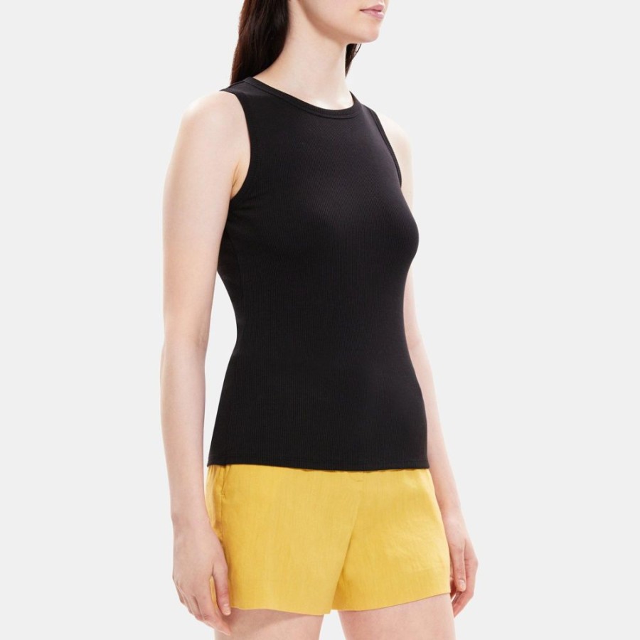 Women Theory Outlet | Fitted Tank In Ribbed Modal Cotton Black