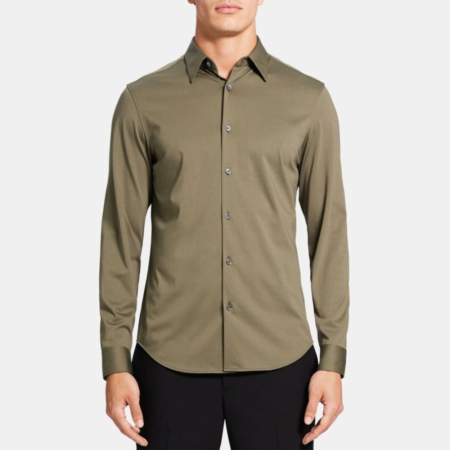 Men Theory Outlet | Tailored Shirt In Structure Knit Olive Branch