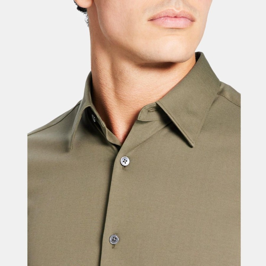 Men Theory Outlet | Tailored Shirt In Structure Knit Olive Branch