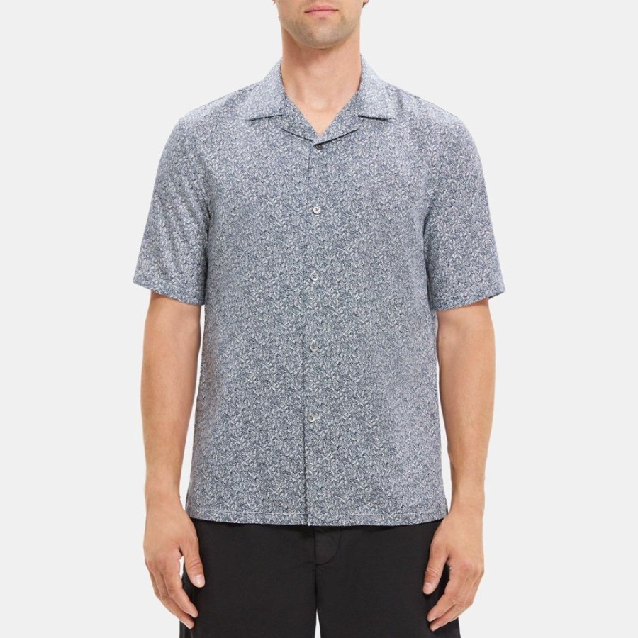 Men Theory Outlet | Short-Sleeve Shirt In Palm Print Lyocell Ink Multi