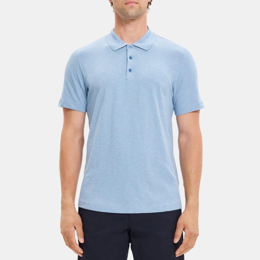 Men Theory Outlet | Bron Polo Shirt In Cosmos Slub Cotton Heron