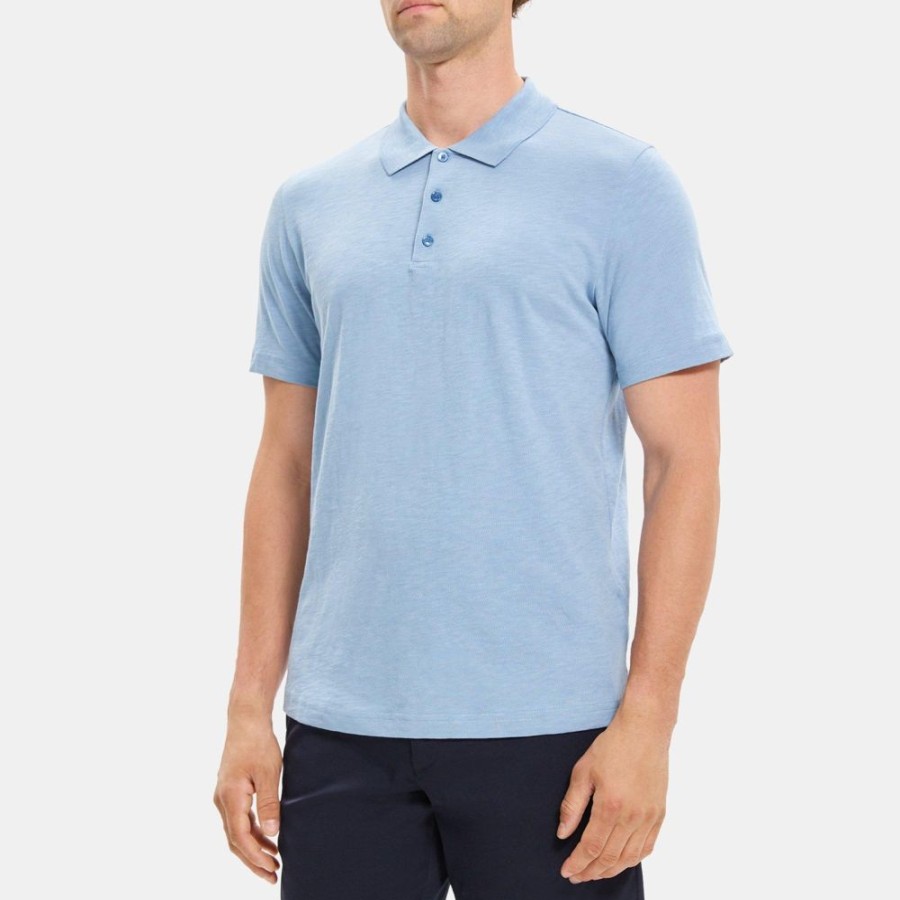 Men Theory Outlet | Bron Polo Shirt In Cosmos Slub Cotton Heron