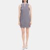 Women Theory Outlet | Slit Shift Dress In Linen-Blend Melange Denim