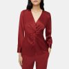 Women Theory Outlet | Twist Blouse In Stretch Silk Satin Red Dahlia