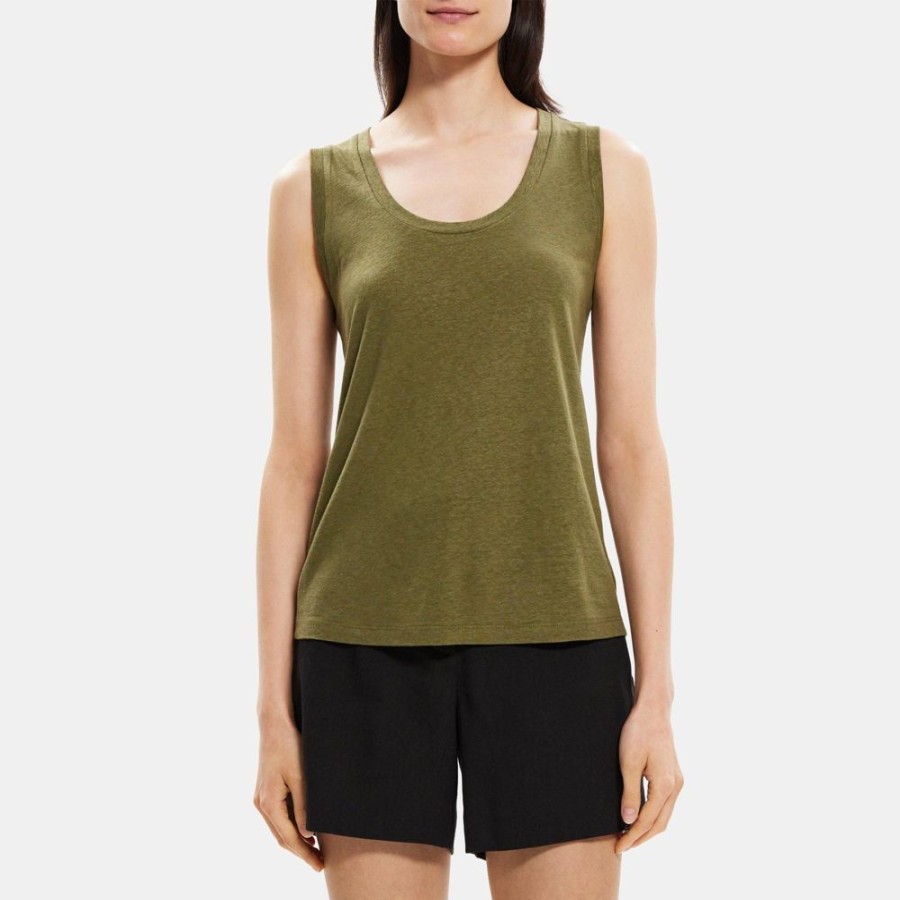 Women Theory Outlet | Easy Tank In Linen-Blend Burnt Olive