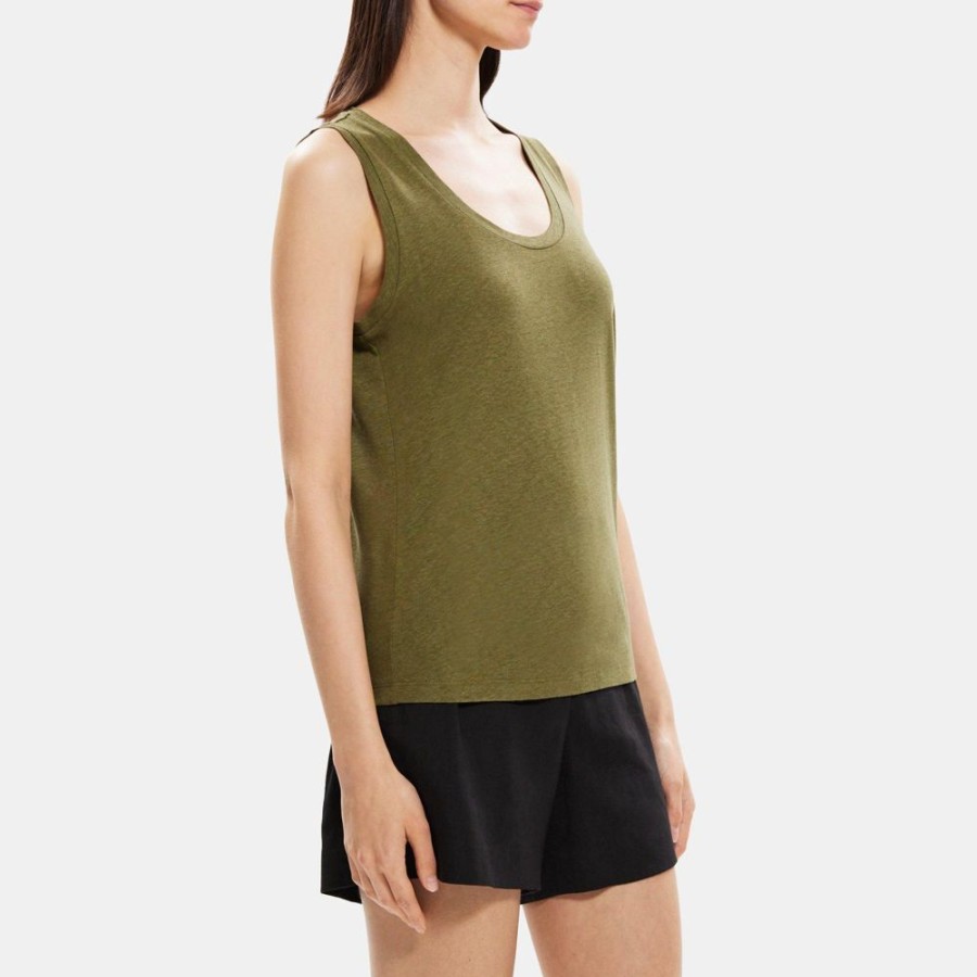 Women Theory Outlet | Easy Tank In Linen-Blend Burnt Olive