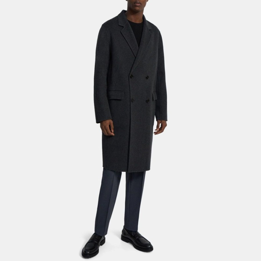 Men Theory Outlet | Double-Breasted Coat In Double-Face Wool-Cashmere Pestle Melange