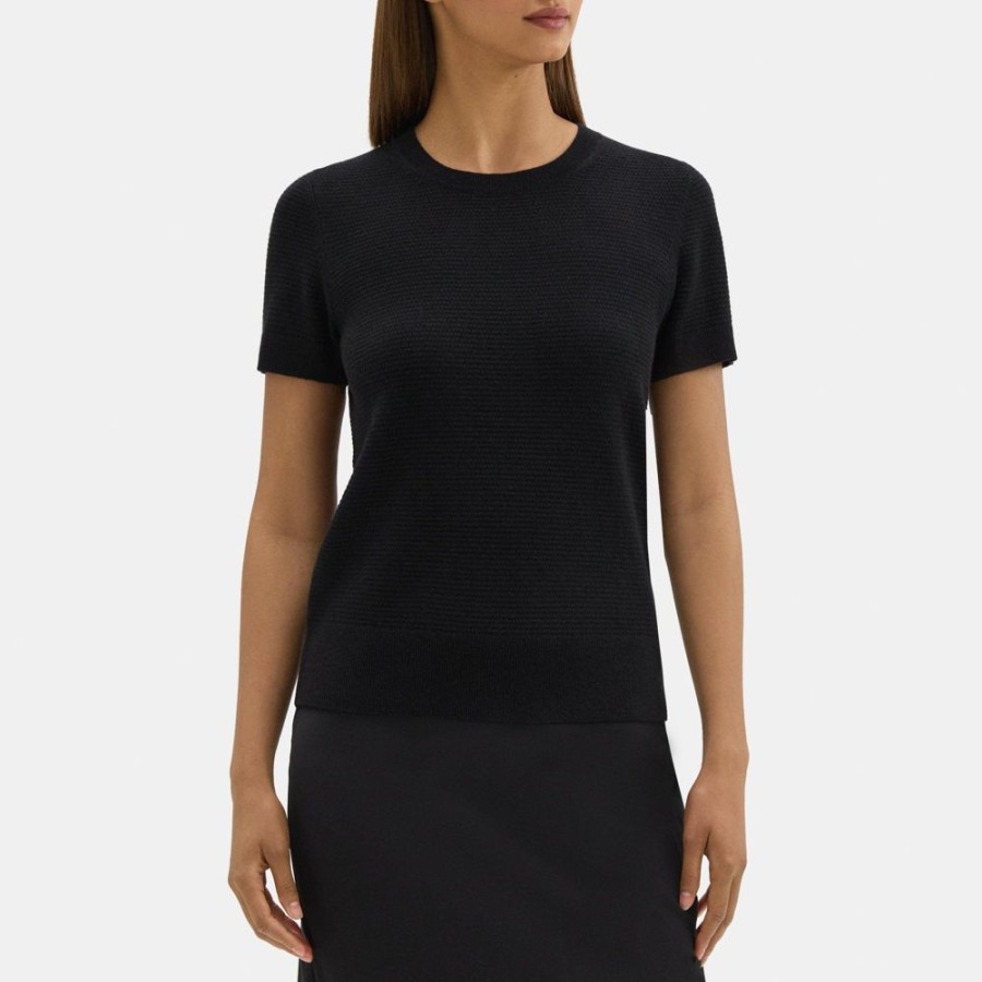 Women Theory Outlet | Short-Sleeve Sweater In Cashmere Black