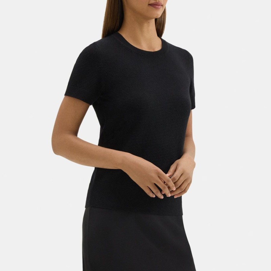 Women Theory Outlet | Short-Sleeve Sweater In Cashmere Black