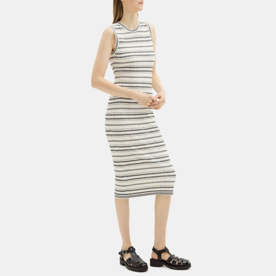 Women Theory Outlet | Striped Midi Dress In Crepe Knit Wax Multi