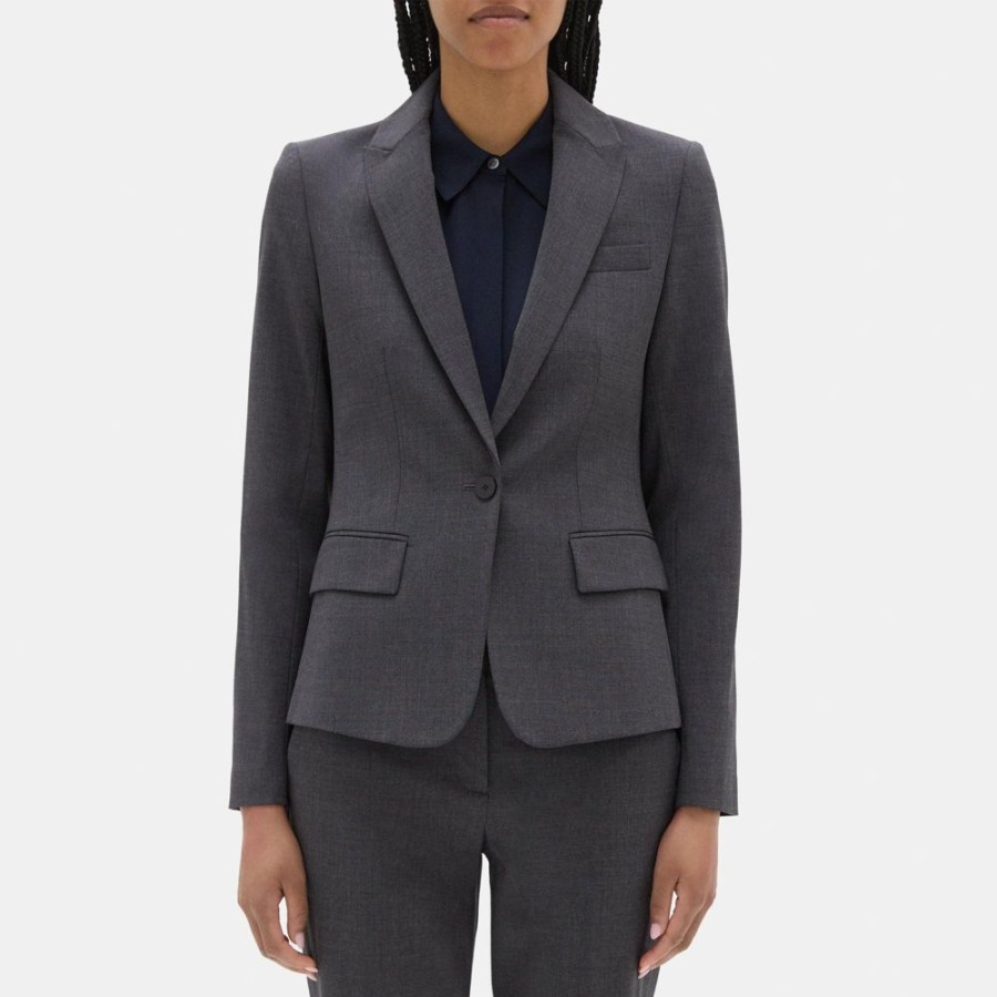 Women Theory Outlet | Slim-Fit Blazer In Sevona Stretch Wool Charcoal