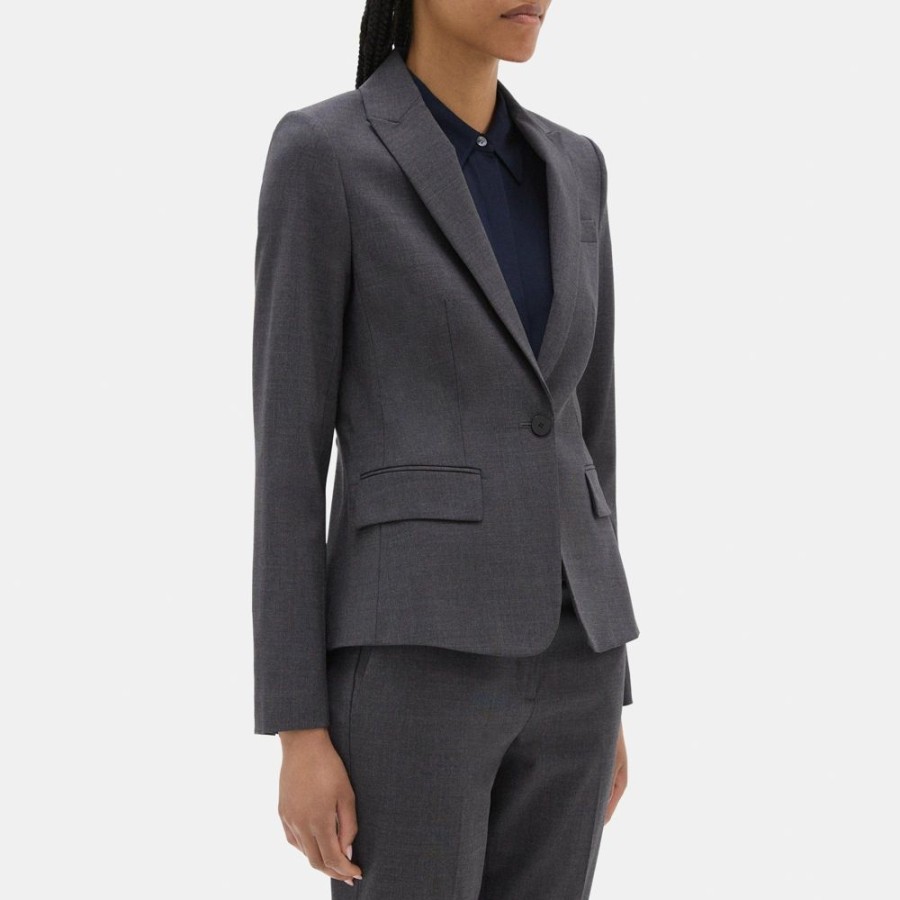 Women Theory Outlet | Slim-Fit Blazer In Sevona Stretch Wool Charcoal