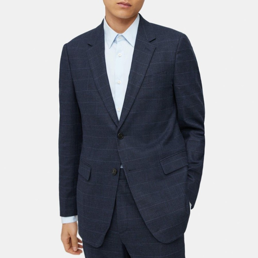 Men Theory Outlet | Structured Blazer In Checked Wool-Cotton Baltic Multi