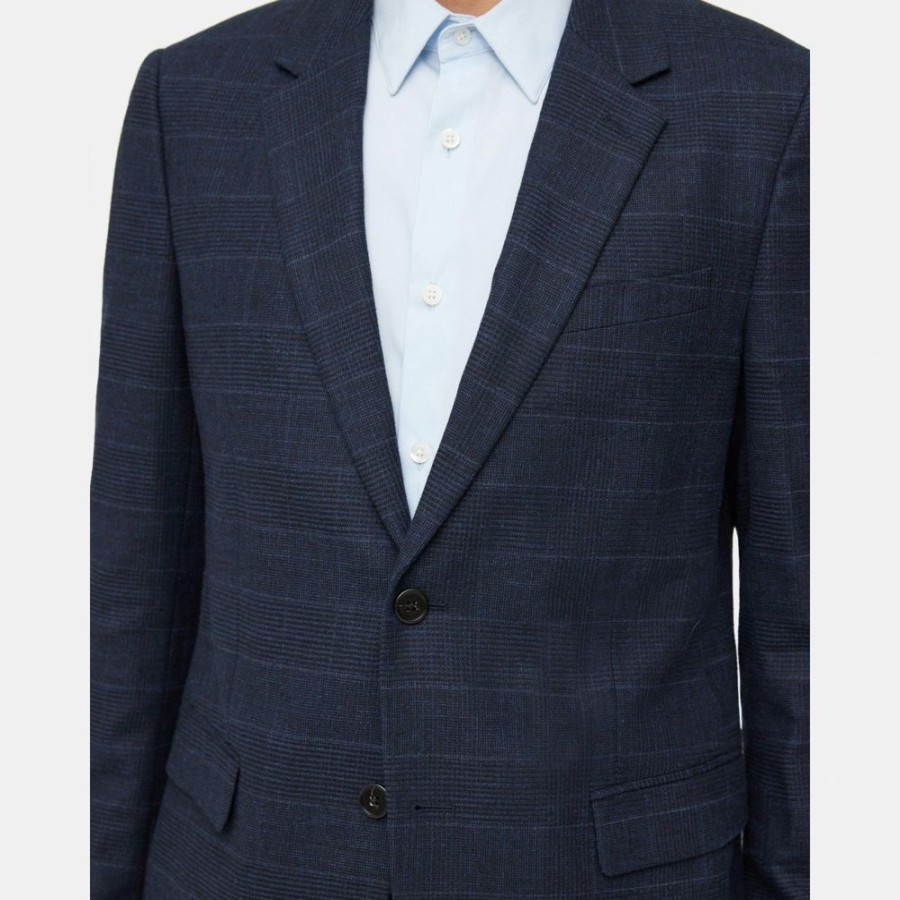 Men Theory Outlet | Structured Blazer In Checked Wool-Cotton Baltic Multi