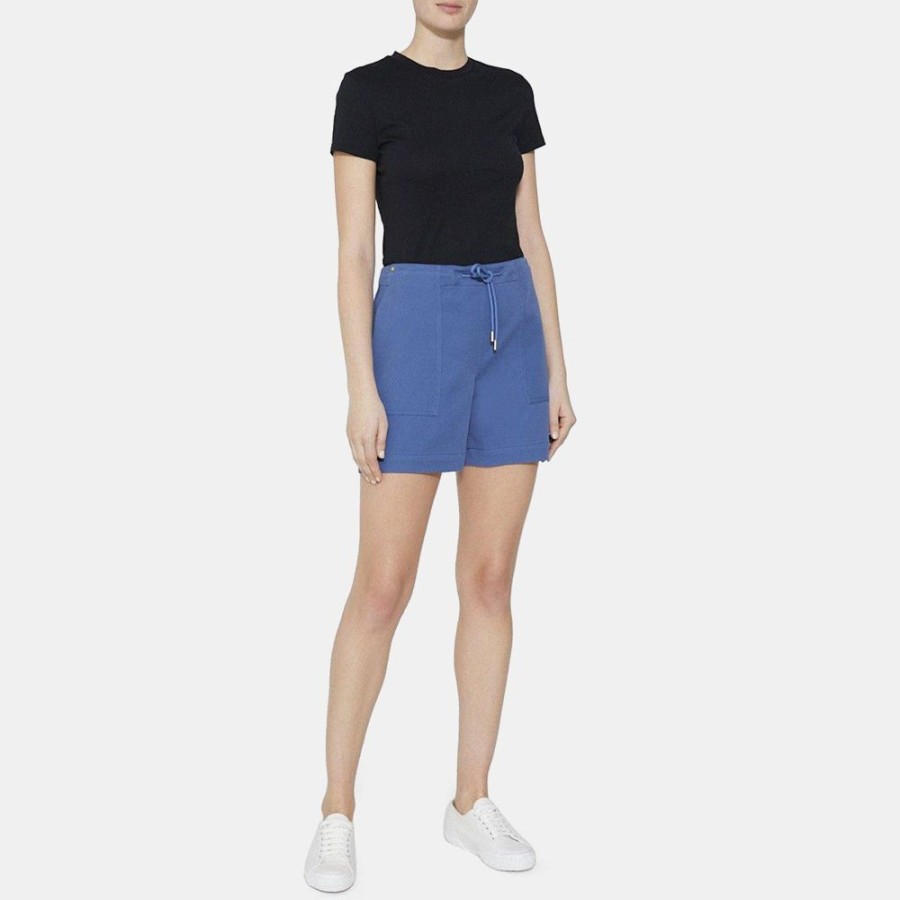 Women Theory Outlet | Drawstring Short In Cotton Blend Steel Blue