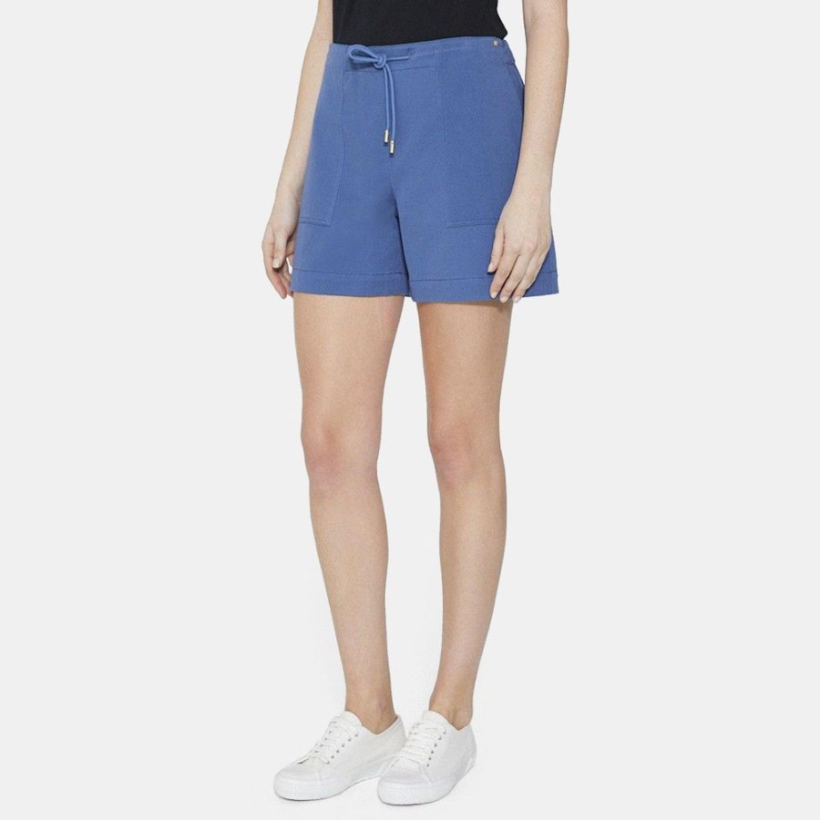 Women Theory Outlet | Drawstring Short In Cotton Blend Steel Blue