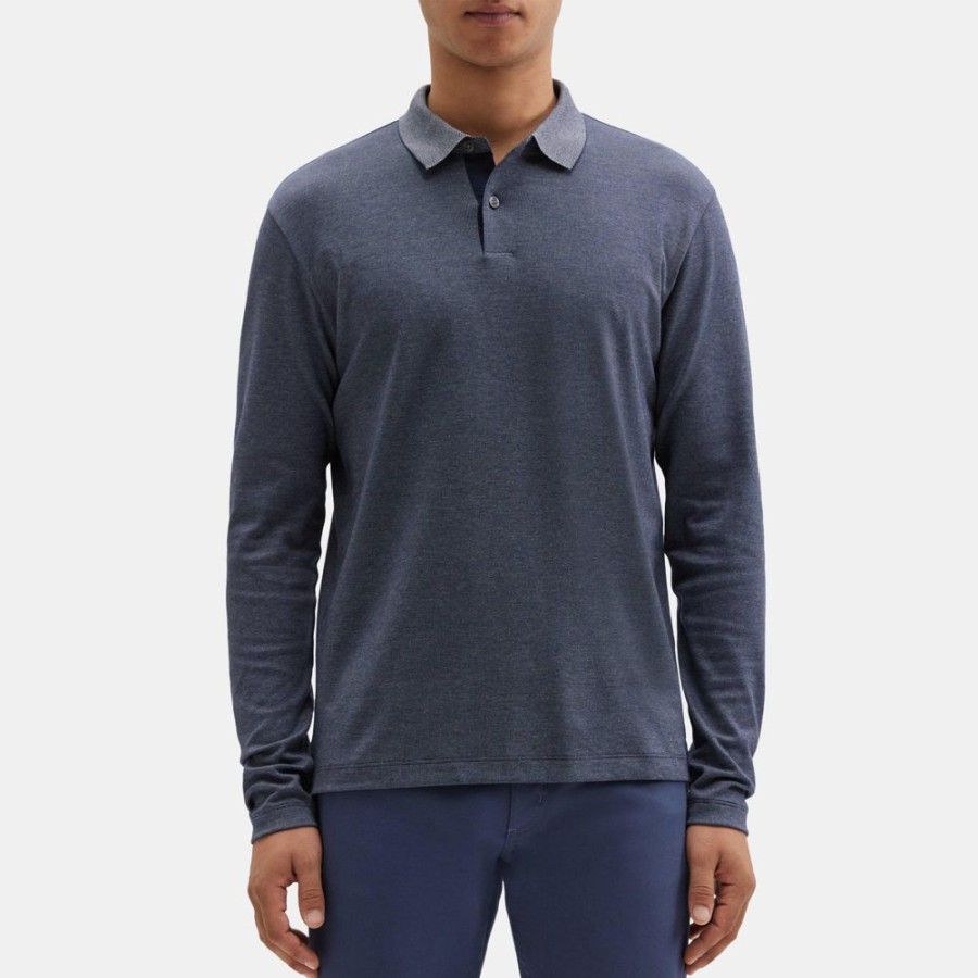 Men Theory Outlet | Long-Sleeve Polo Shirt In Pima Cotton Eclipse/Olympic