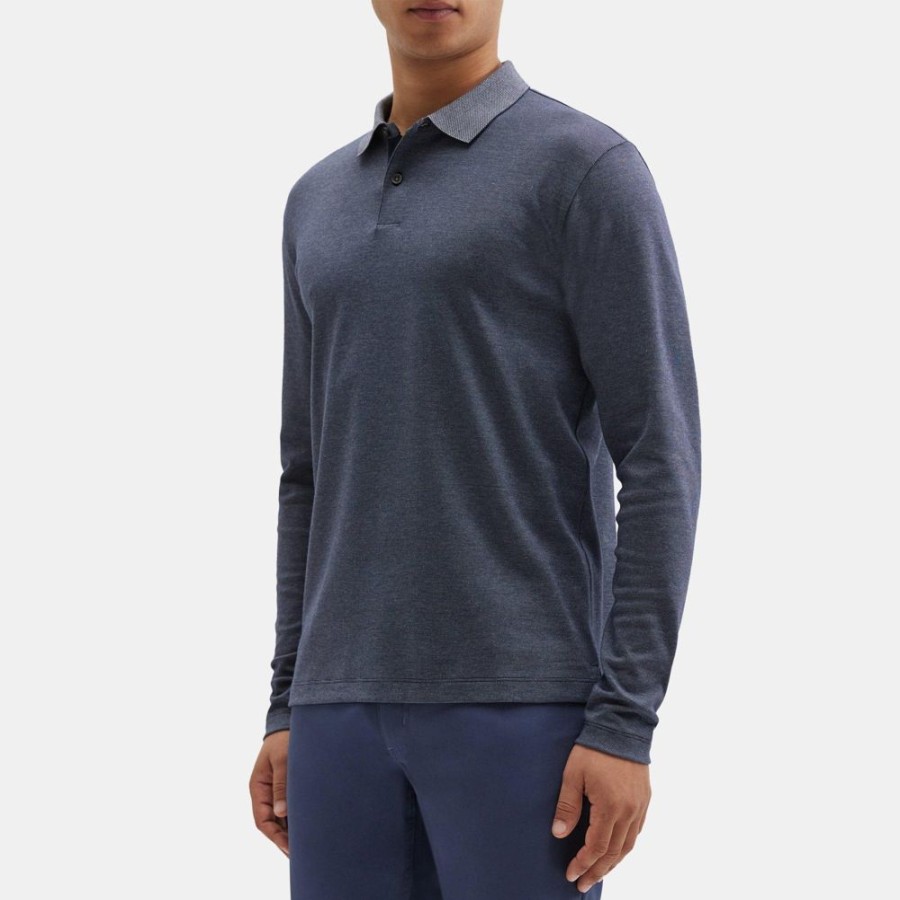 Men Theory Outlet | Long-Sleeve Polo Shirt In Pima Cotton Eclipse/Olympic