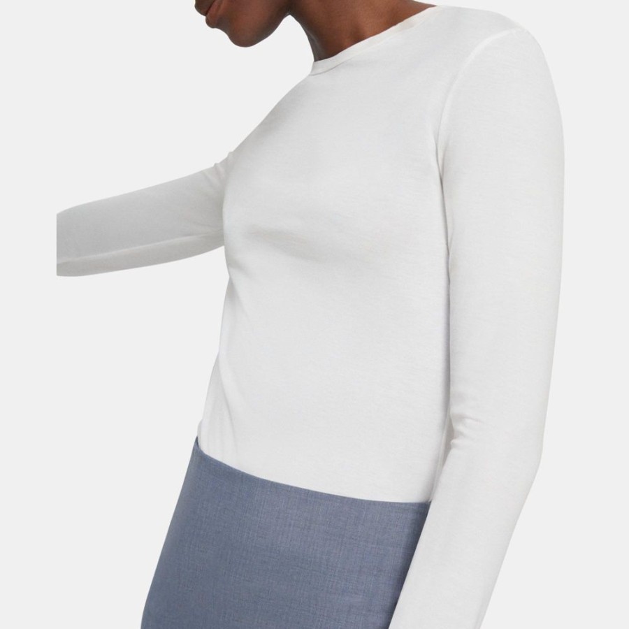 Women Theory Outlet | Tiny Long-Sleeve Tee In Cotton White