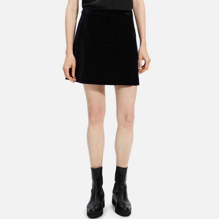 Women Theory Outlet | Wrap Mini Skirt In Stretch Velvet Baltic