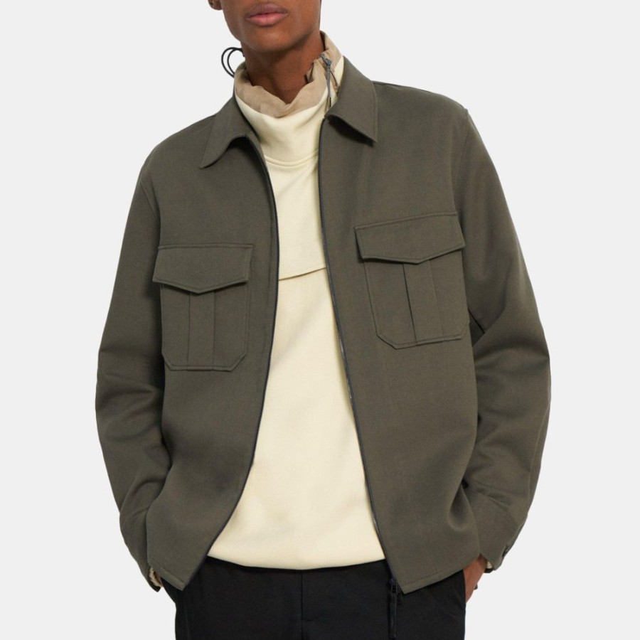 Men Theory Outlet | Cotton-Wool Twill Shirt Jacket Soft Sage