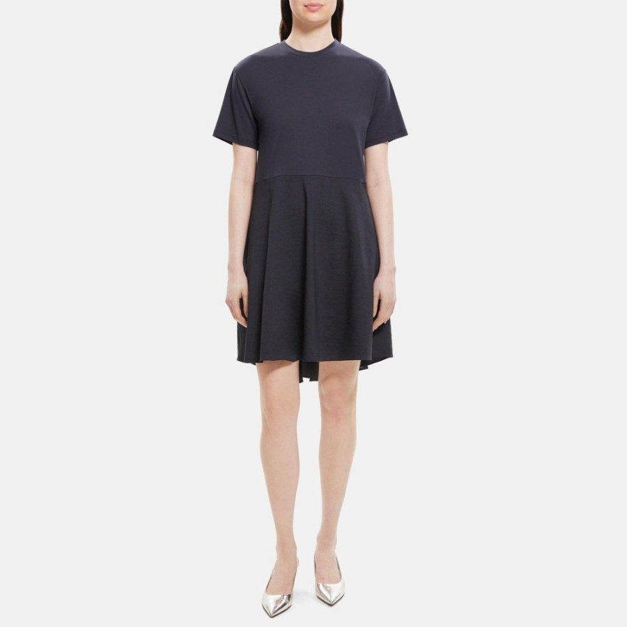 Women Theory Outlet | Tiered Tee Dress In Stretch Linen Concord