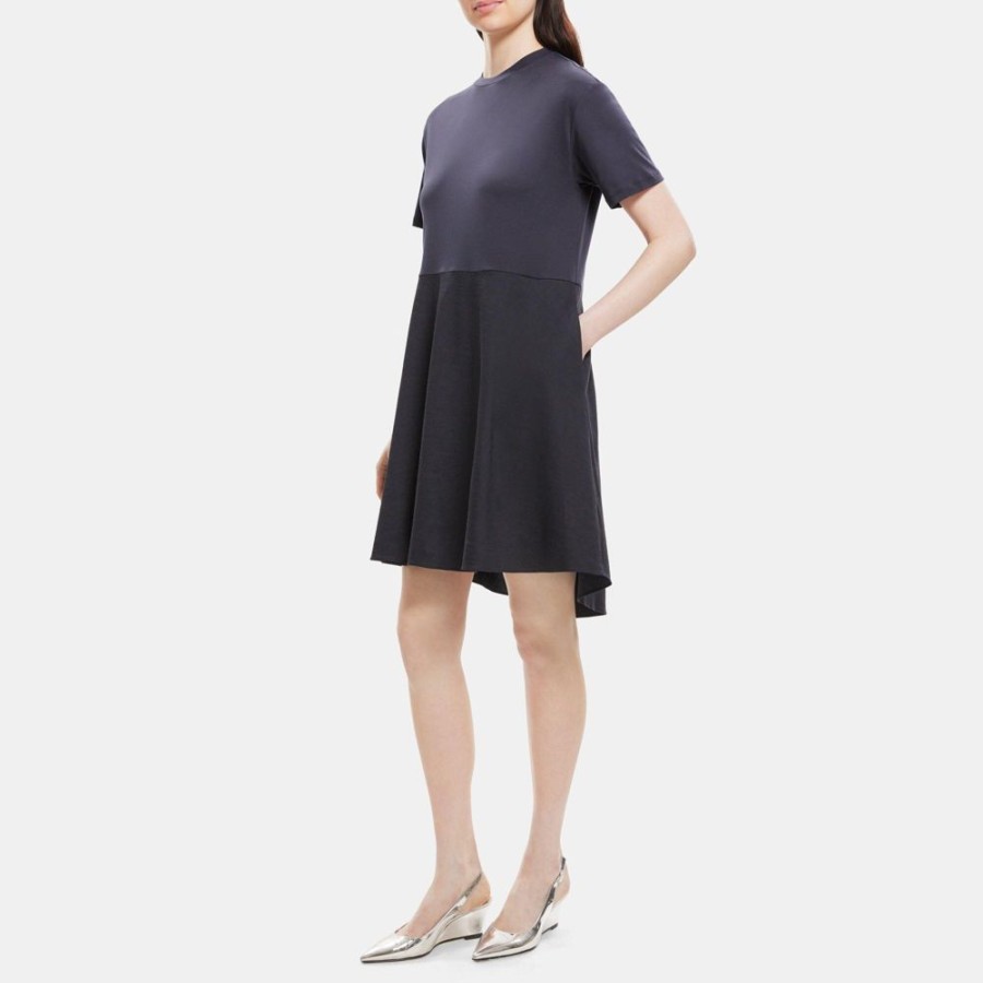 Women Theory Outlet | Tiered Tee Dress In Stretch Linen Concord