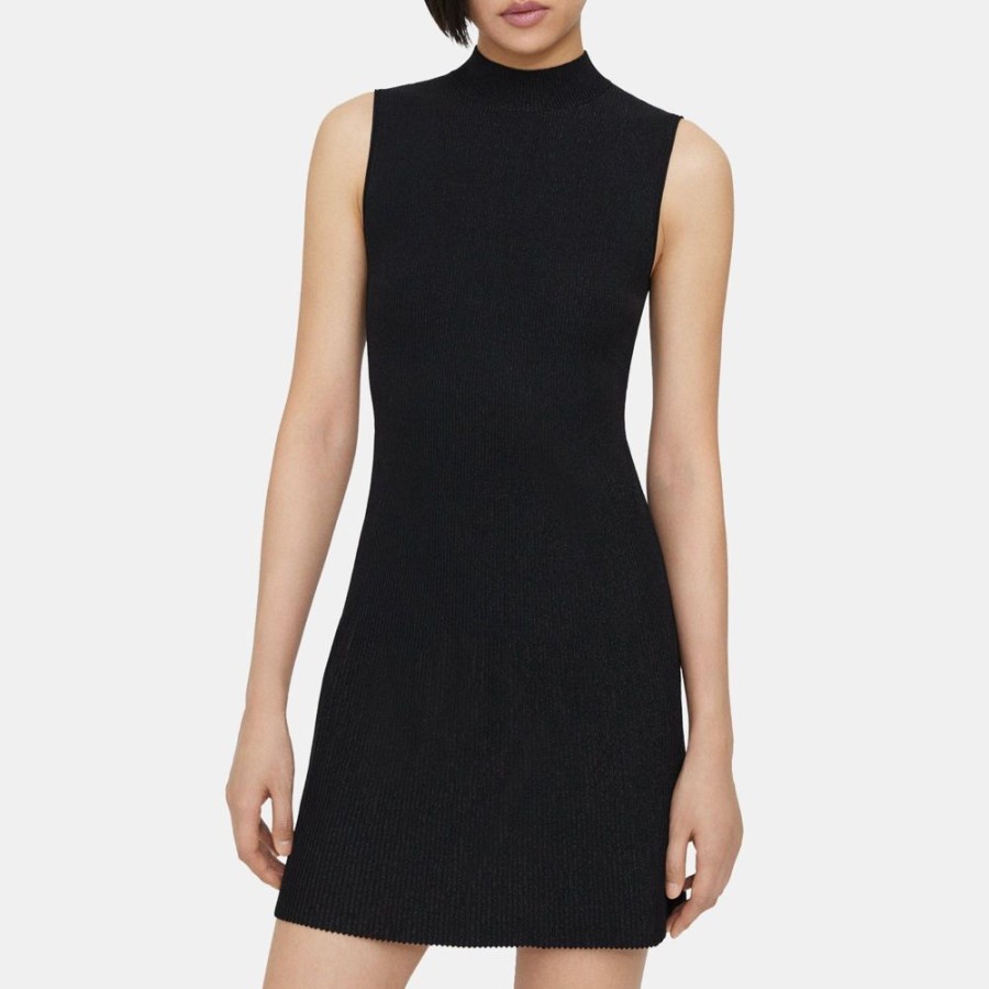 Women Theory Outlet | Ribbed Sleeveless Dress In Crepe Knit Black