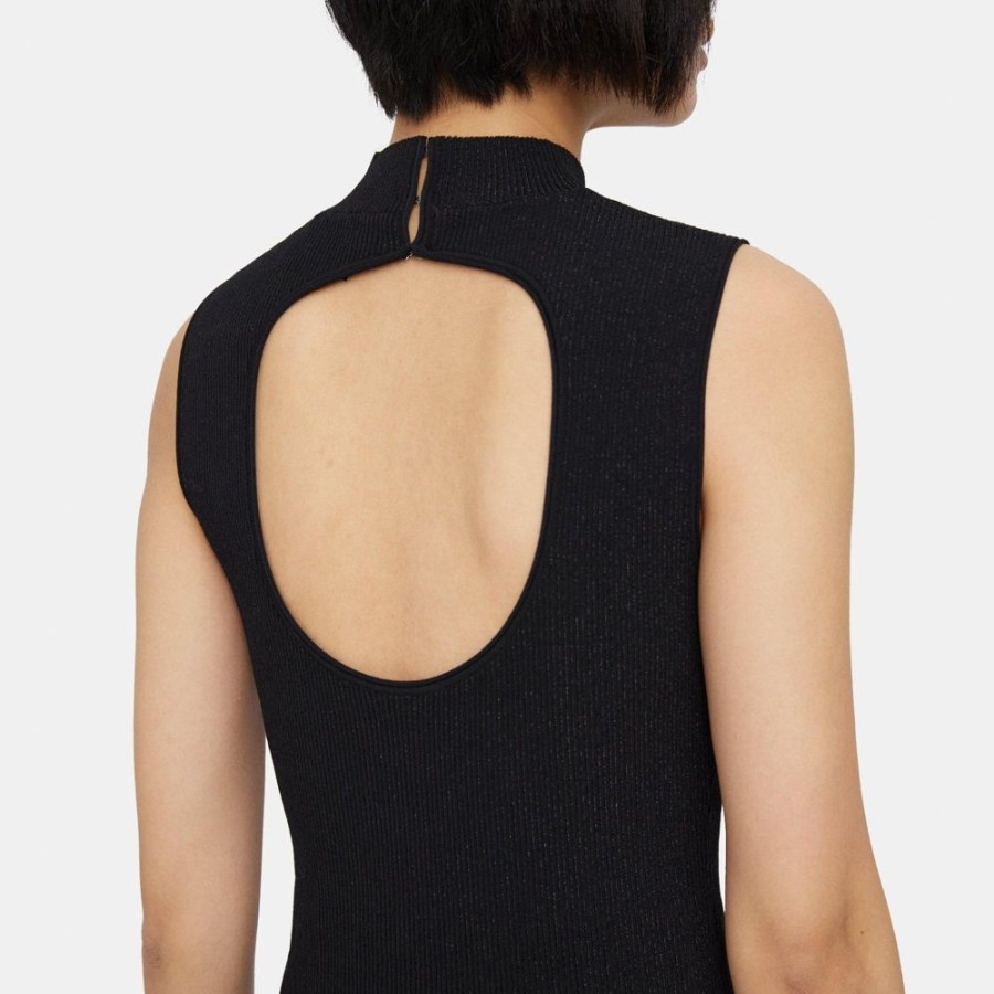 Women Theory Outlet | Ribbed Sleeveless Dress In Crepe Knit Black