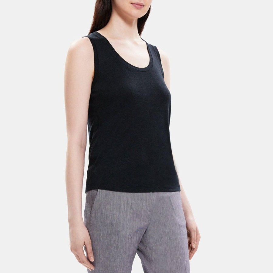 Women Theory Outlet | Easy Tank In Linen-Blend Black