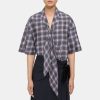 Women Theory Outlet | Wrinkle Check Tie-Neck Shirt Grey Multi