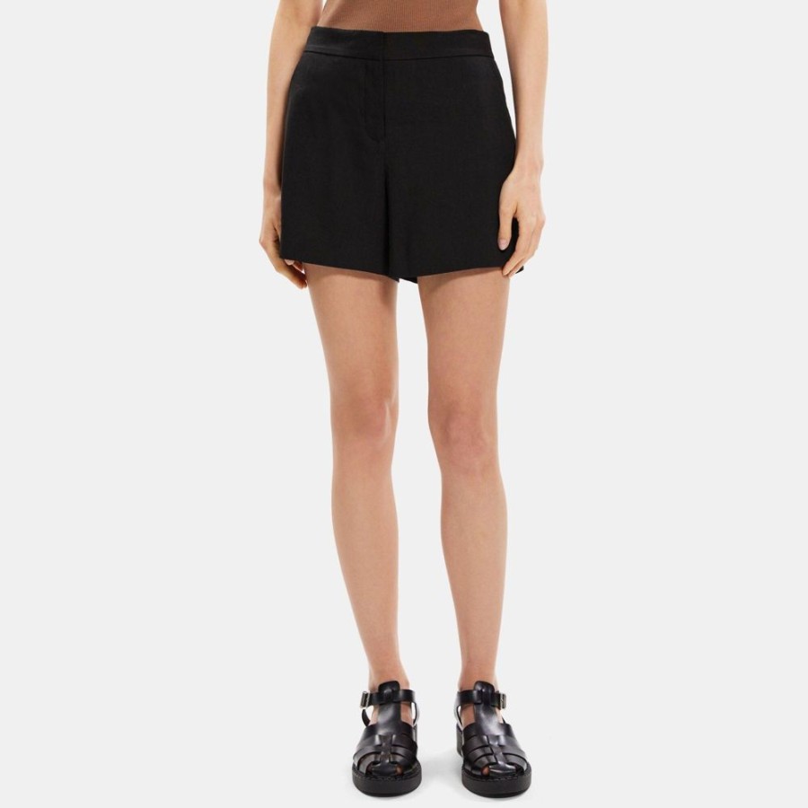 Women Theory Outlet | Tailored Short In Linen-Blend Black