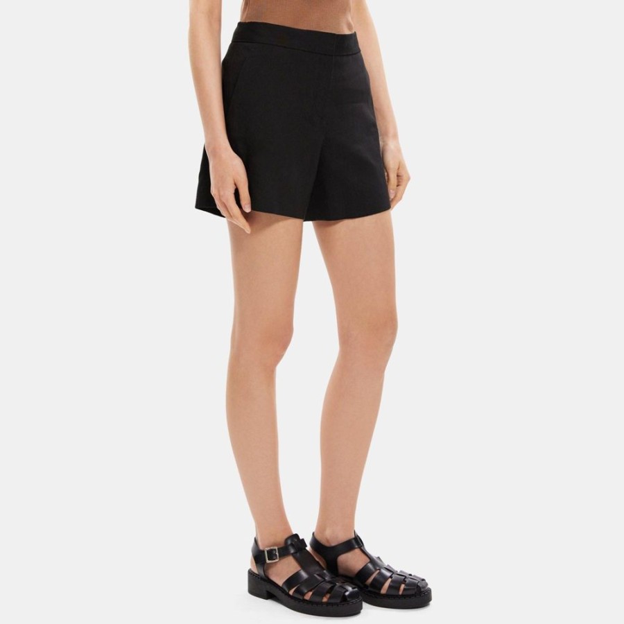 Women Theory Outlet | Tailored Short In Linen-Blend Black