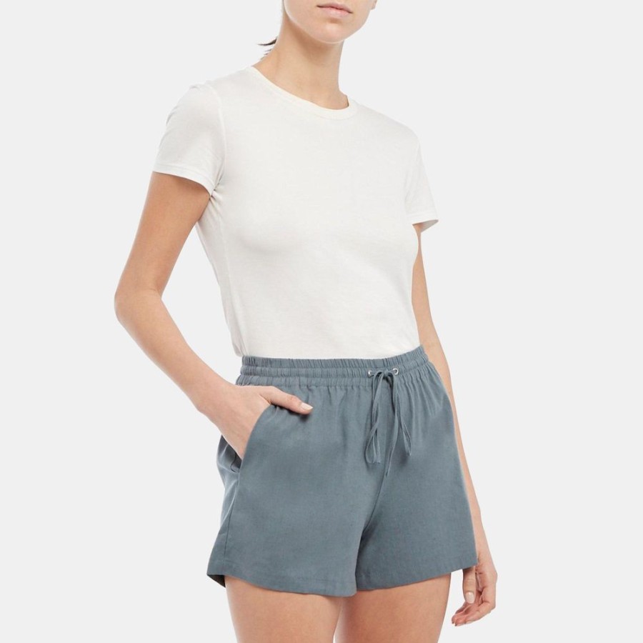 Women Theory Outlet | Drawstring Short In Linen Blend Steel