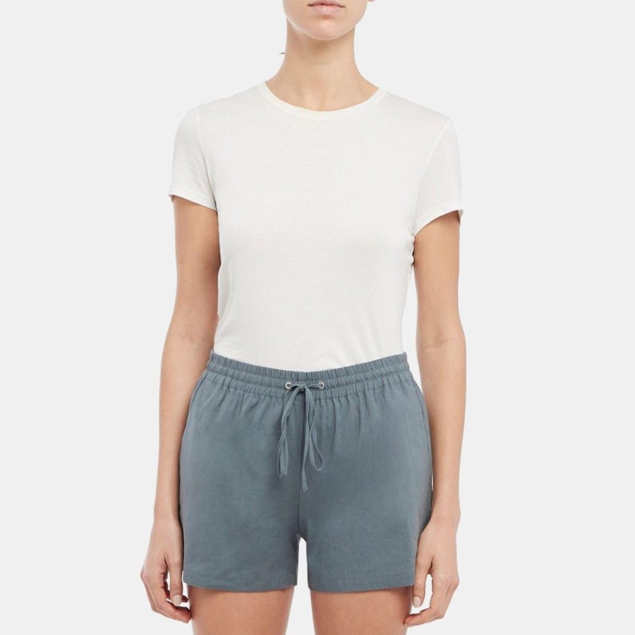 Women Theory Outlet | Drawstring Short In Linen Blend Steel