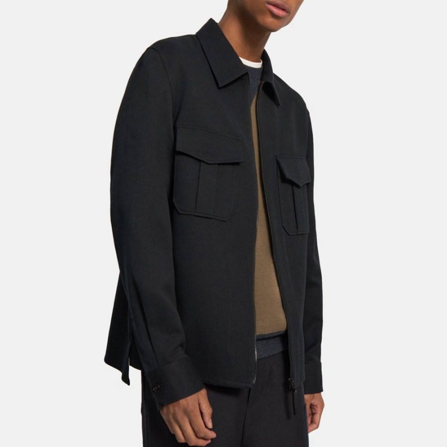 Men Theory Outlet | Cotton-Wool Twill Shirt Jacket Black