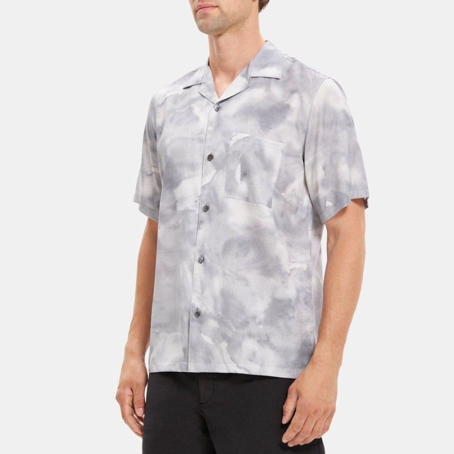 Men Theory Outlet | Short-Sleeve Shirt In Cloud Print Lyocell Grey Multi