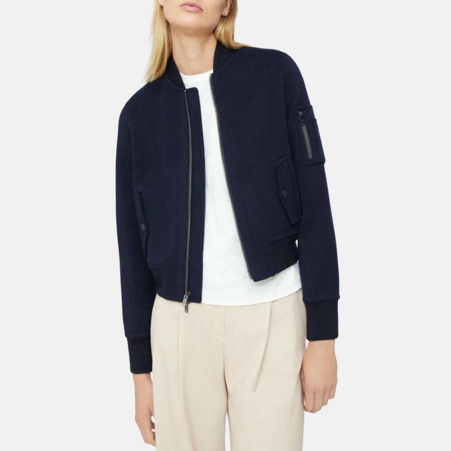 Women Theory Outlet | Classic Bomber Jacket In Double-Face Wool-Cashmere