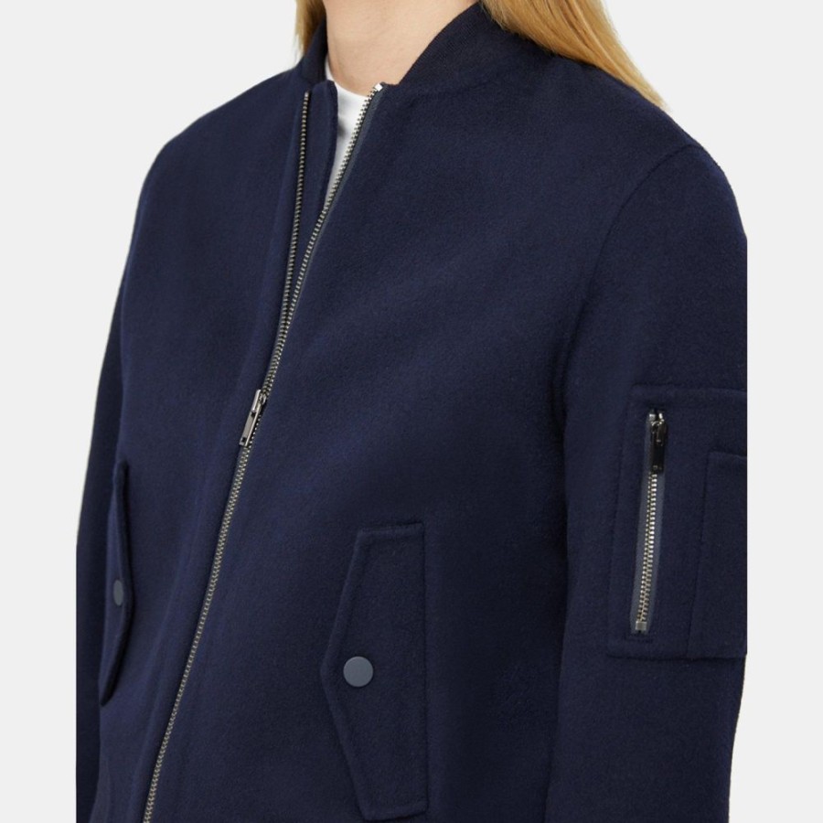 Women Theory Outlet | Classic Bomber Jacket In Double-Face Wool-Cashmere